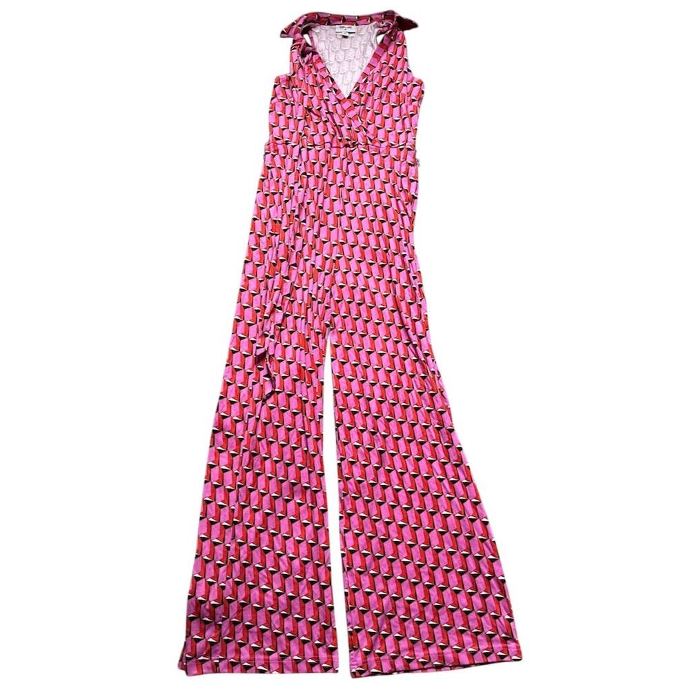 Diane Von Furstenberg Women's Pink Geometric‎ Sleeveless Jumpsuit S